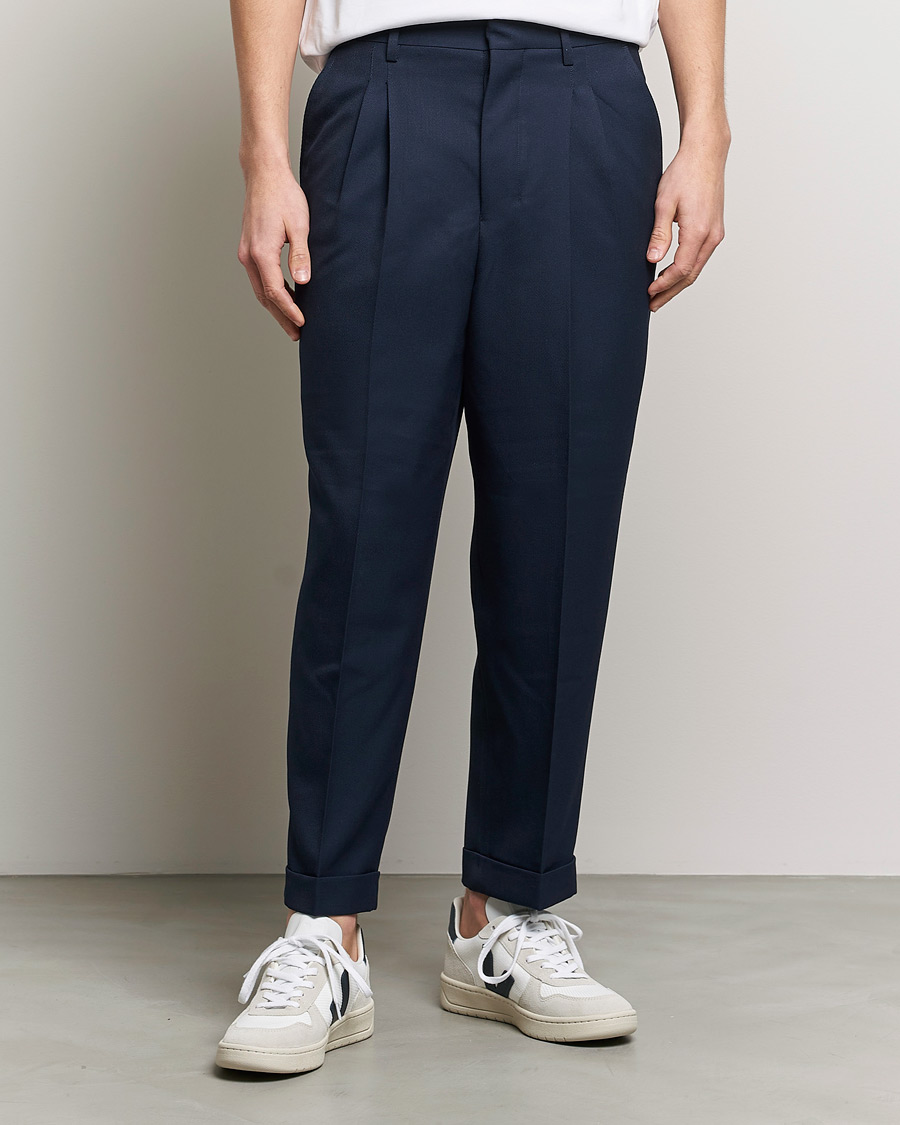Homme | Pantalons | AMI | Wool Carrot Fit Trousers Navy