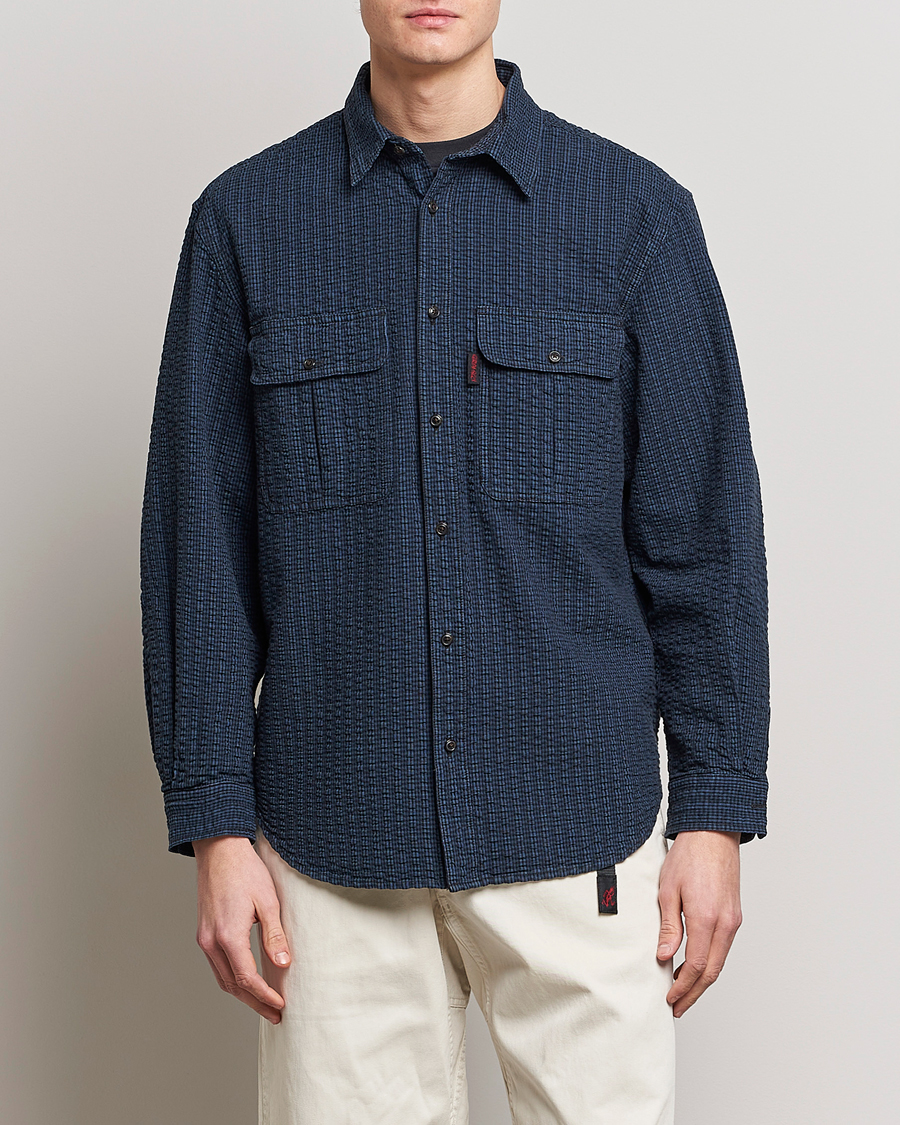 Homme | Chemises | Gramicci | Garment Dyed Seersucker Canyon Shirt Royal Blue