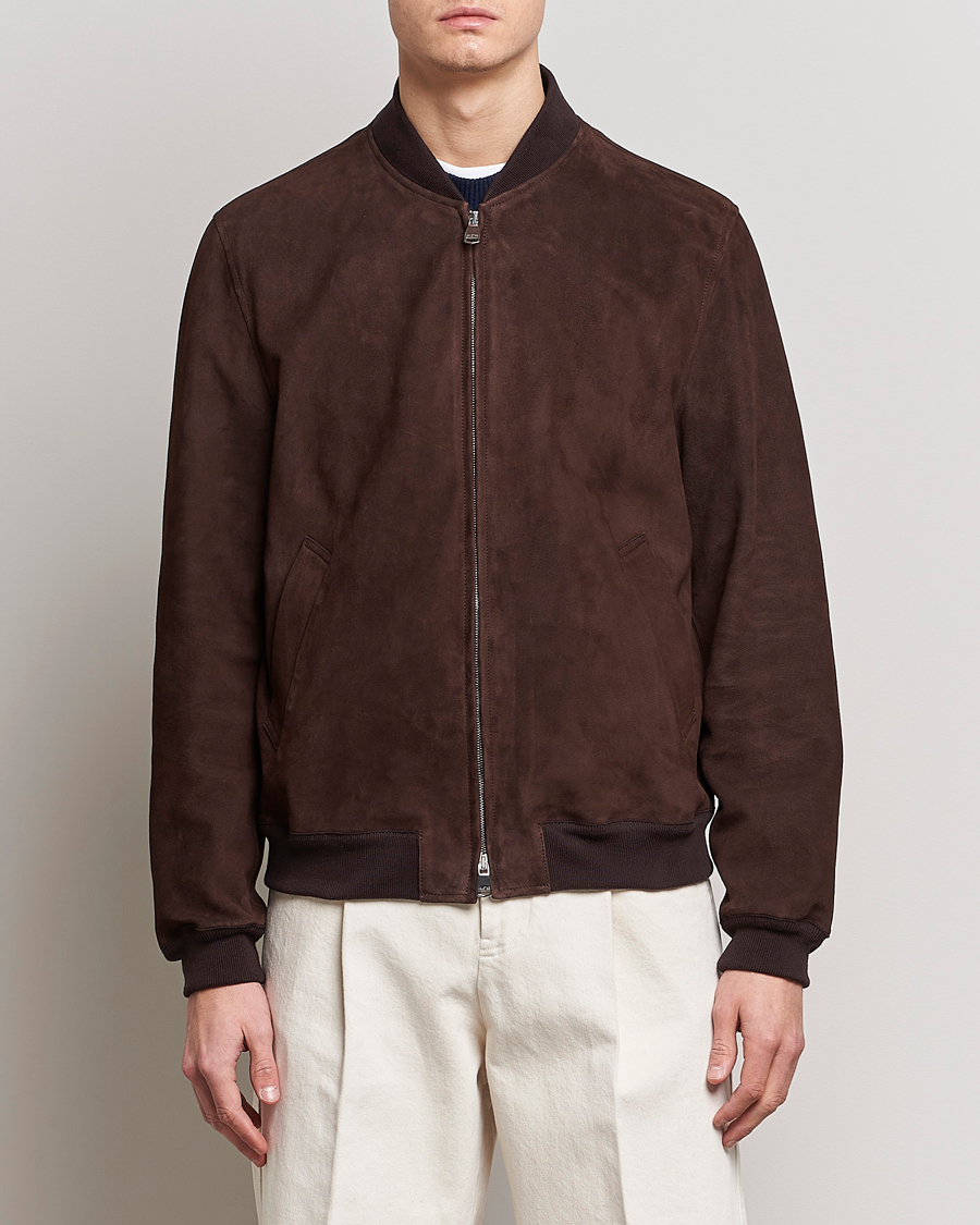 Homme | Manteaux Et Vestes | Valstar | Suede Bomber Jacket Dark Brown