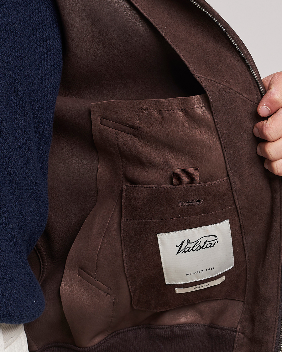 Homme | Manteaux Et Vestes | Valstar | Suede Bomber Jacket Dark Brown