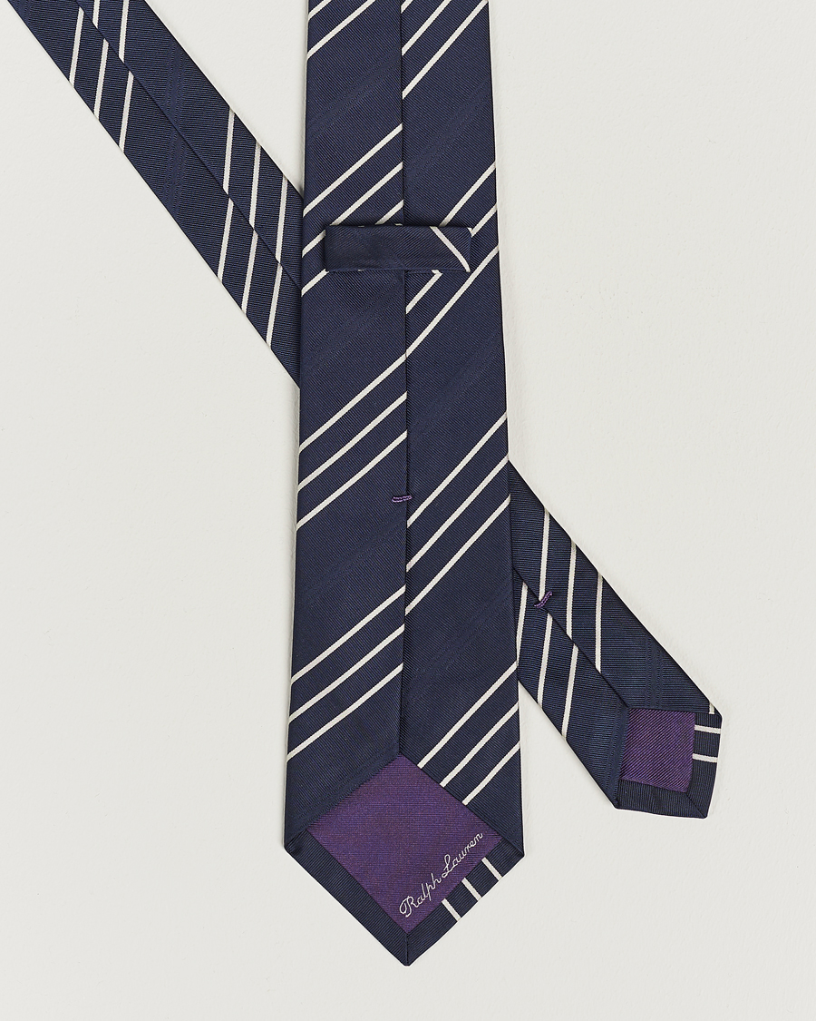 Homme |  | Ralph Lauren Purple Label | Triple Stripe Silk Tie Navy