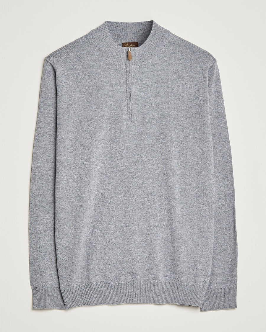 Homme | Pulls Et Tricots | Stenströms | Merino Wool Half Zip Grey Mouliné