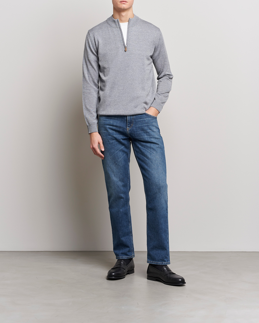 Homme | Pulls Et Tricots | Stenströms | Merino Wool Half Zip Grey Mouliné