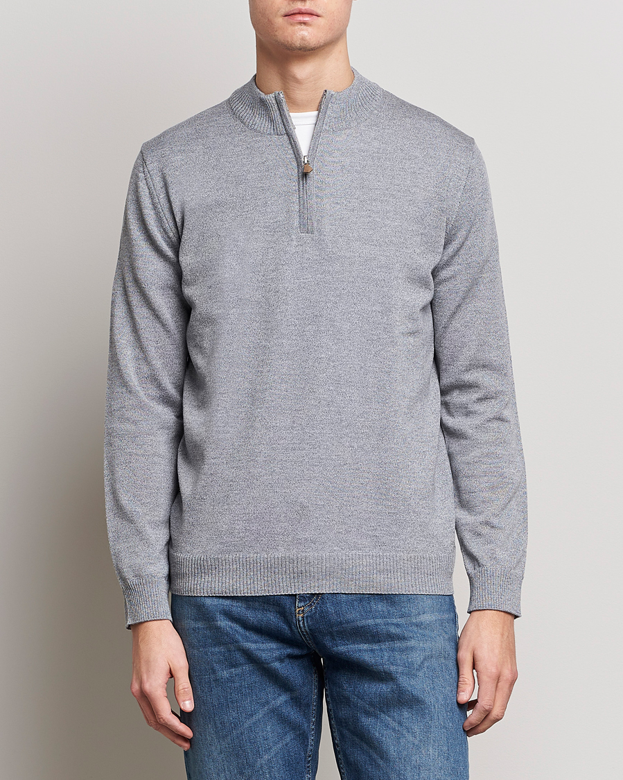Homme | Pulls Et Tricots | Stenströms | Merino Wool Half Zip Grey Mouliné