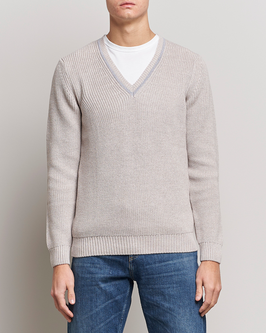 Homme | Pulls Et Tricots | Stenströms | Merino Heavy Knitted V-Neck Beige