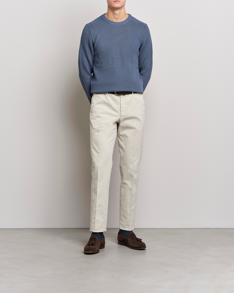 Homme | Pulls Et Tricots | Stenströms | Merino Heavy Knitted Crew Neck Petrol Blue