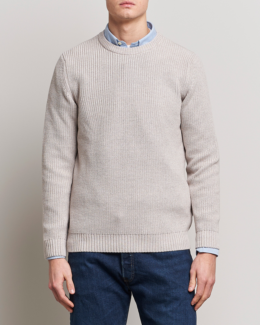 Homme | Pulls Et Tricots | Stenströms | Merino Heavy Knitted Crew Neck Beige