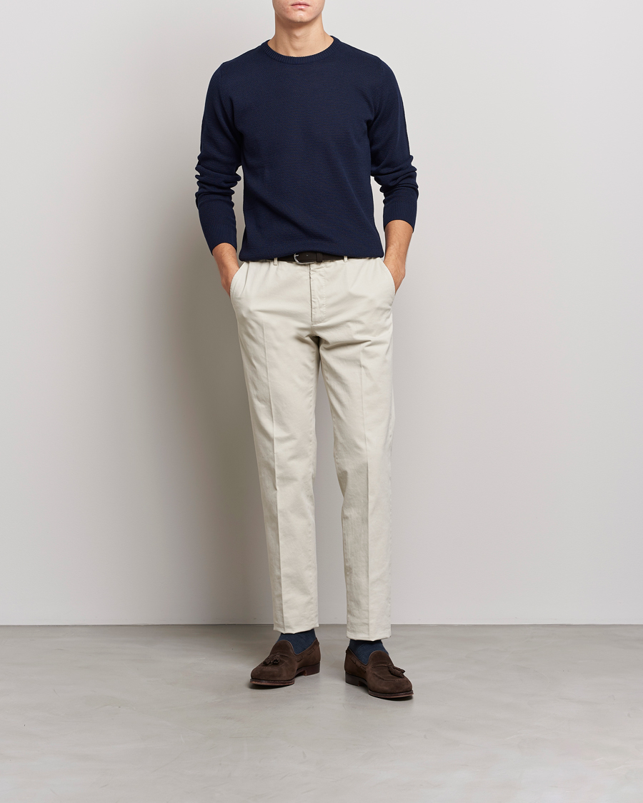 Homme | Pulls Et Tricots | Stenströms | Textured Merino Crew Neck Navy