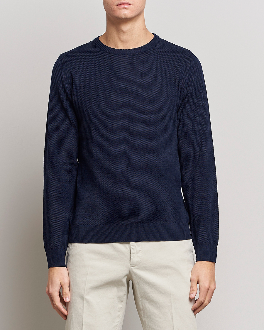Homme | Pulls Et Tricots | Stenströms | Textured Merino Crew Neck Navy
