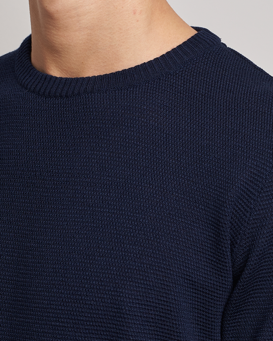 Homme | Pulls Et Tricots | Stenströms | Textured Merino Crew Neck Navy