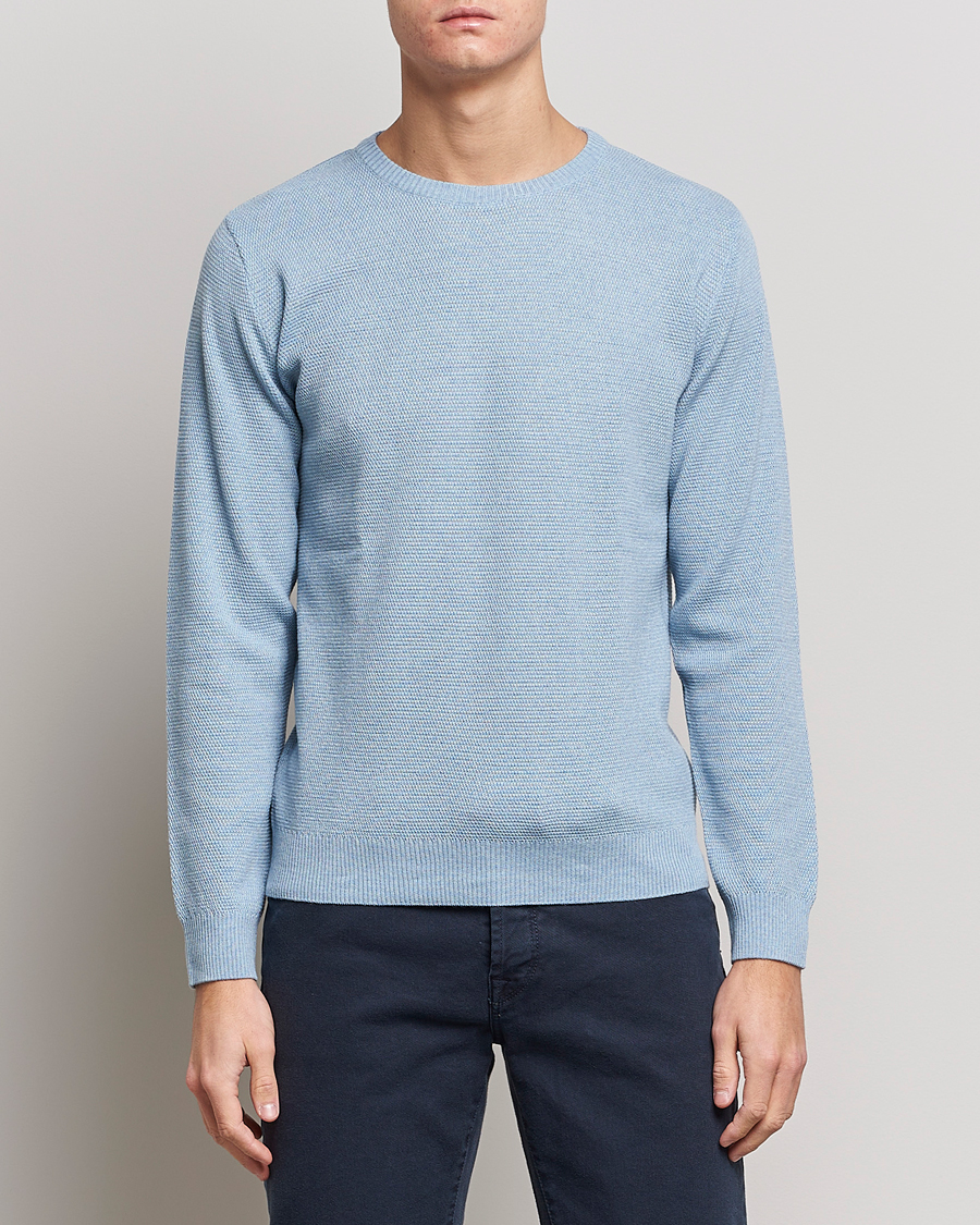 Homme | Pulls Et Tricots | Stenströms | Textured Merino Crew Neck Light Blue