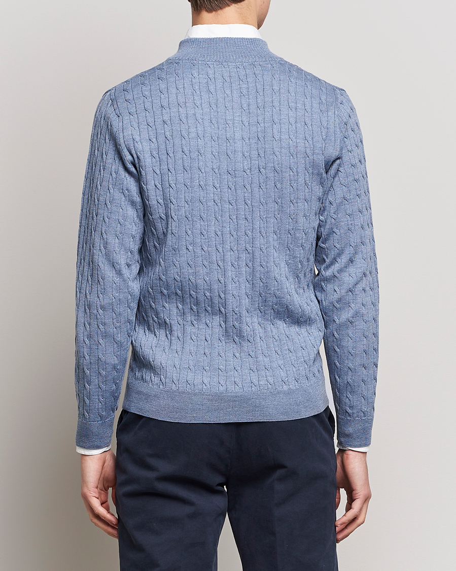 Homme | Pulls Et Tricots | Stenströms | Merino Cable Half Zip Light Blue