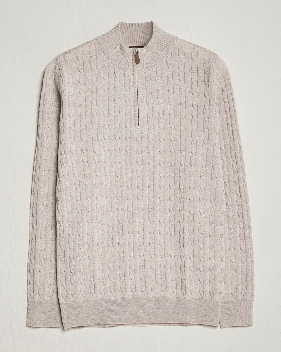 Homme | Pulls Et Tricots | Stenströms | Merino Cable Half Zip Beige