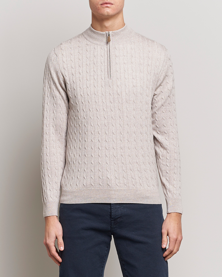 Homme | Pulls Et Tricots | Stenströms | Merino Cable Half Zip Beige