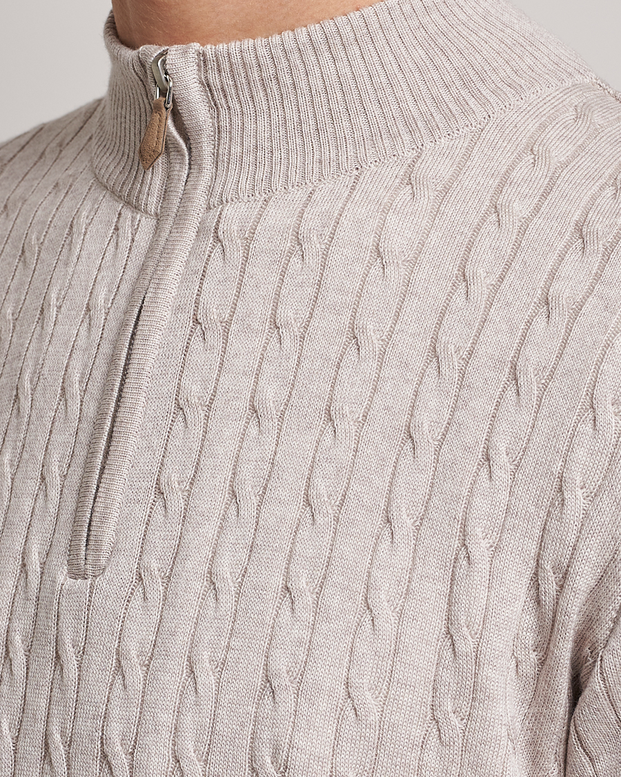 Homme | Pulls Et Tricots | Stenströms | Merino Cable Half Zip Beige