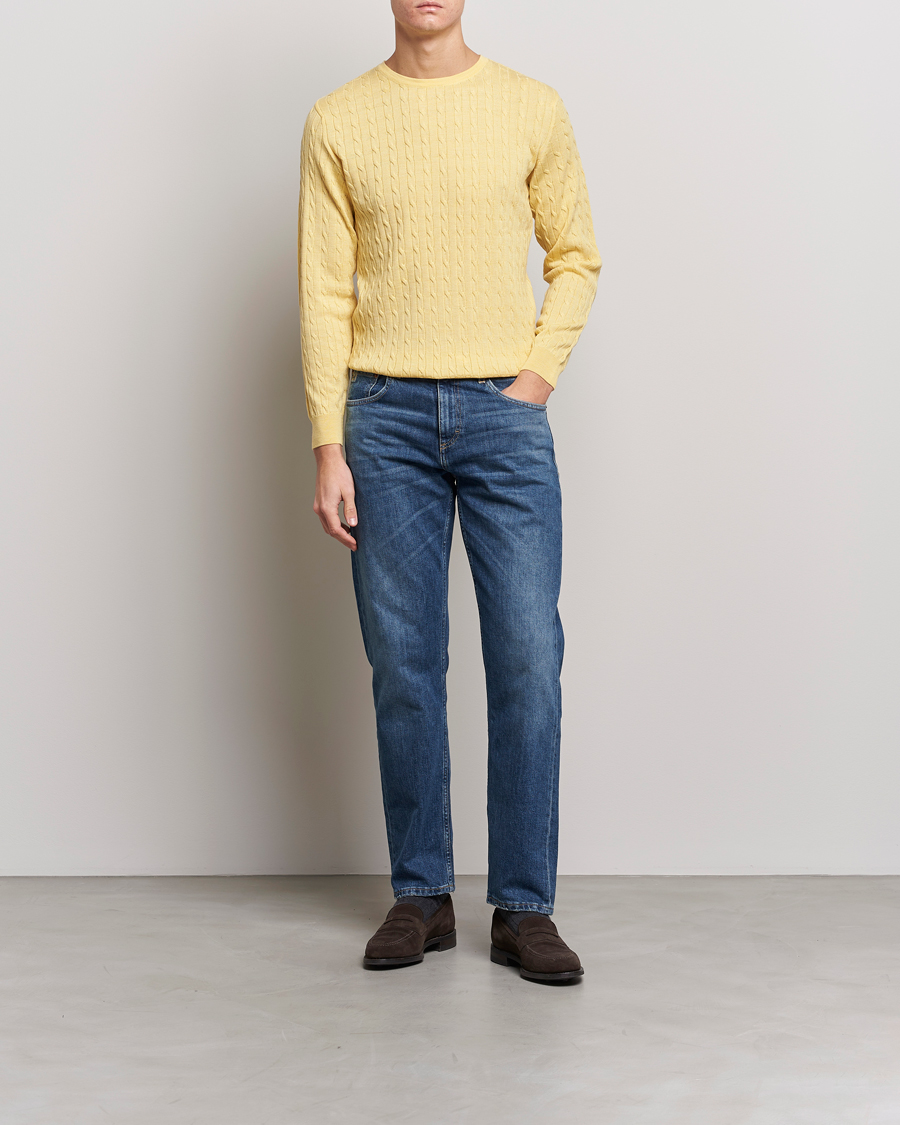 Homme | Pulls Et Tricots | Stenströms | Merino Cable Crew Neck Yellow