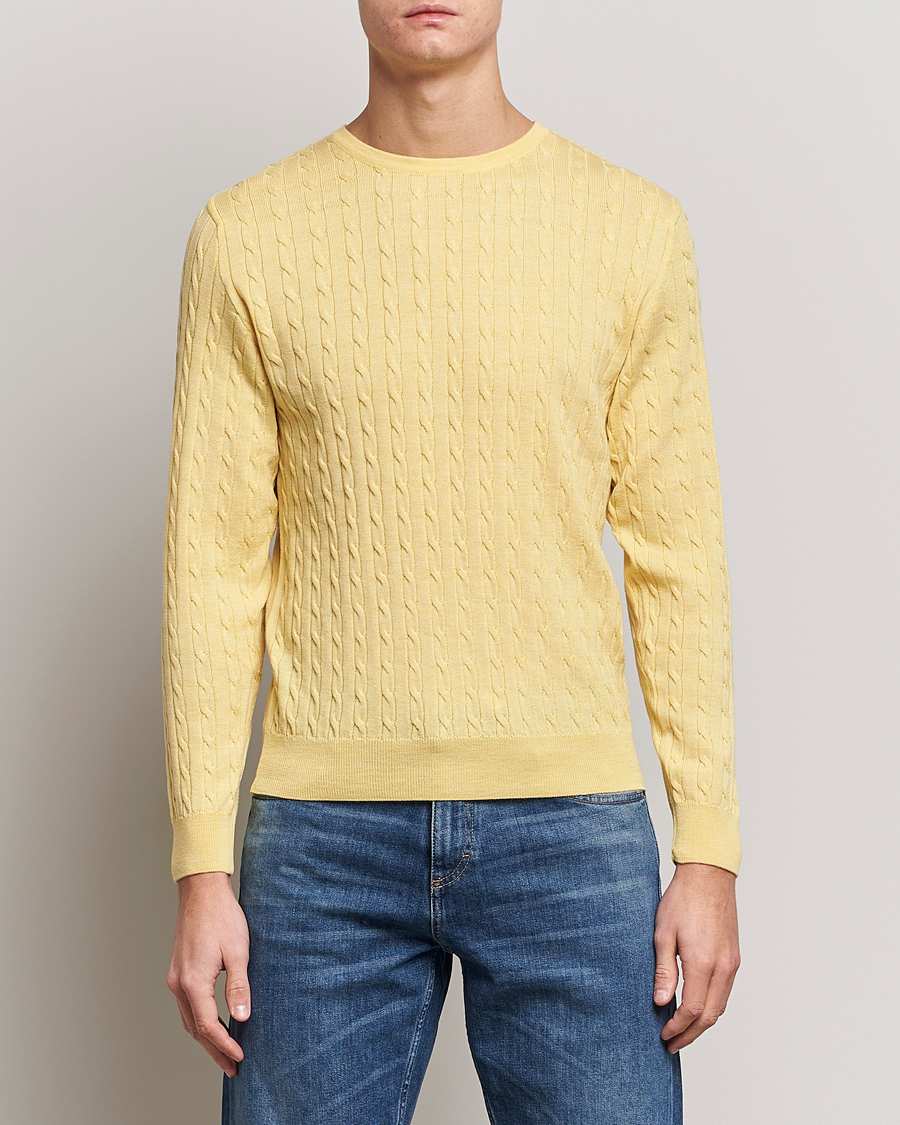 Homme | Pulls Et Tricots | Stenströms | Merino Cable Crew Neck Yellow
