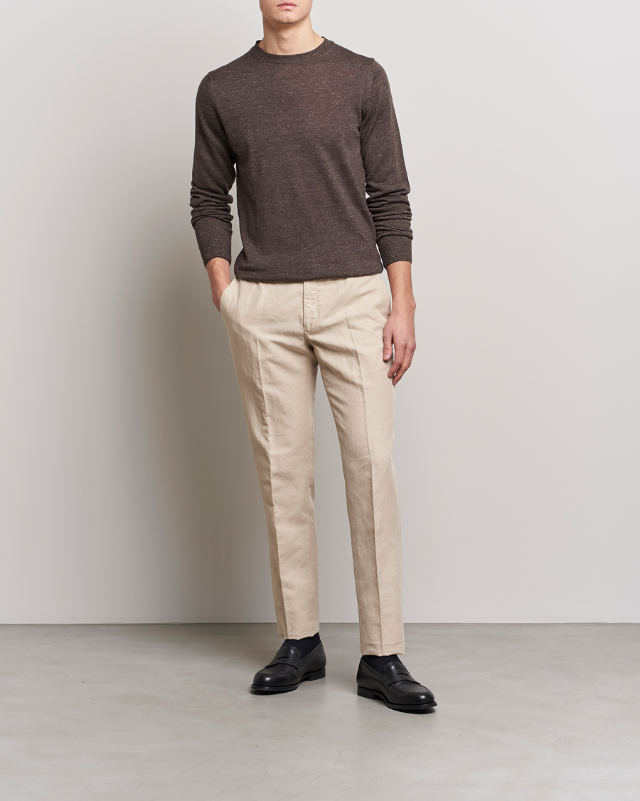 Homme | Pulls Et Tricots | Stenströms | Merino/Linen Crew Neck Brown
