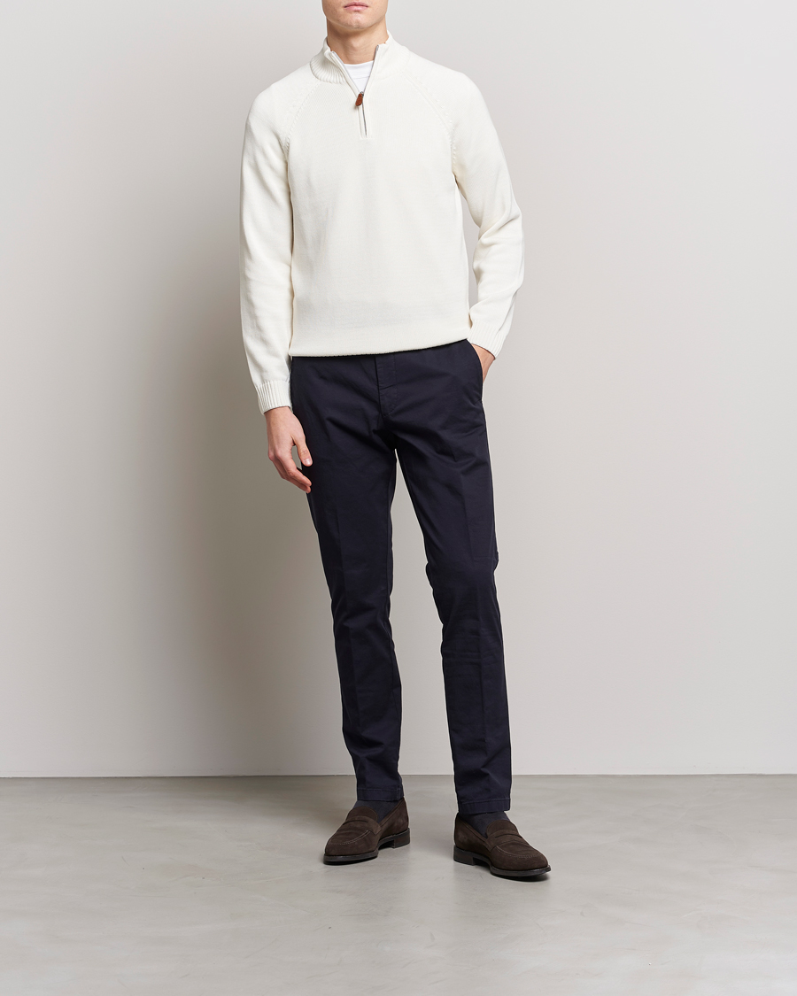 Homme | Pulls Et Tricots | Stenströms | Knitted Cotton Half Zip White
