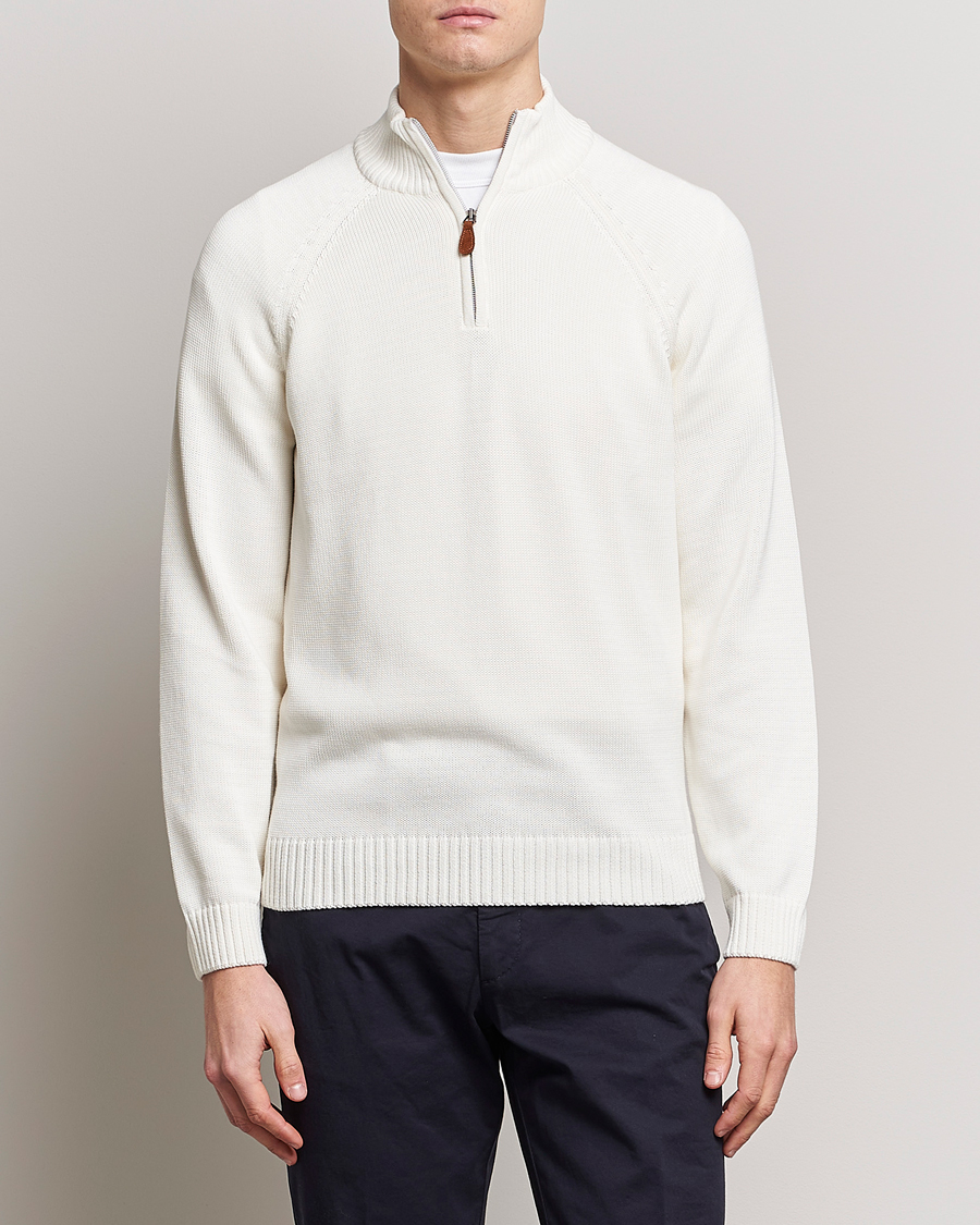 Homme | Pulls Et Tricots | Stenströms | Knitted Cotton Half Zip White