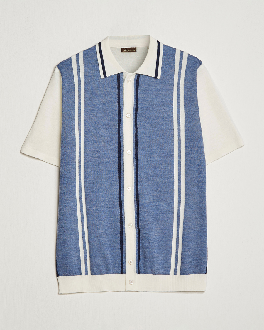 Homme | Chemises | Stenströms | Ripley Merino Striped Polo Shirt Blue