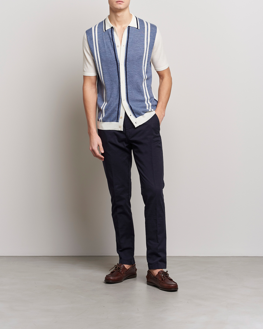 Homme | Chemises | Stenströms | Ripley Merino Striped Polo Shirt Blue