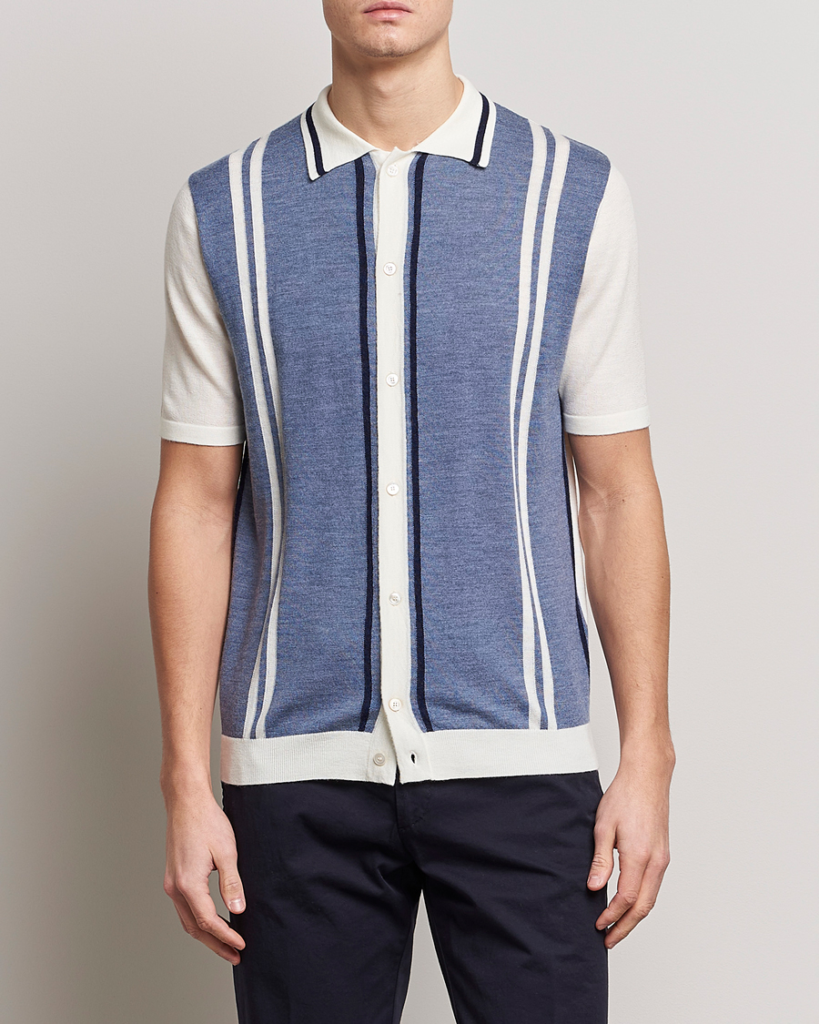 Homme | Chemises | Stenströms | Ripley Merino Striped Polo Shirt Blue