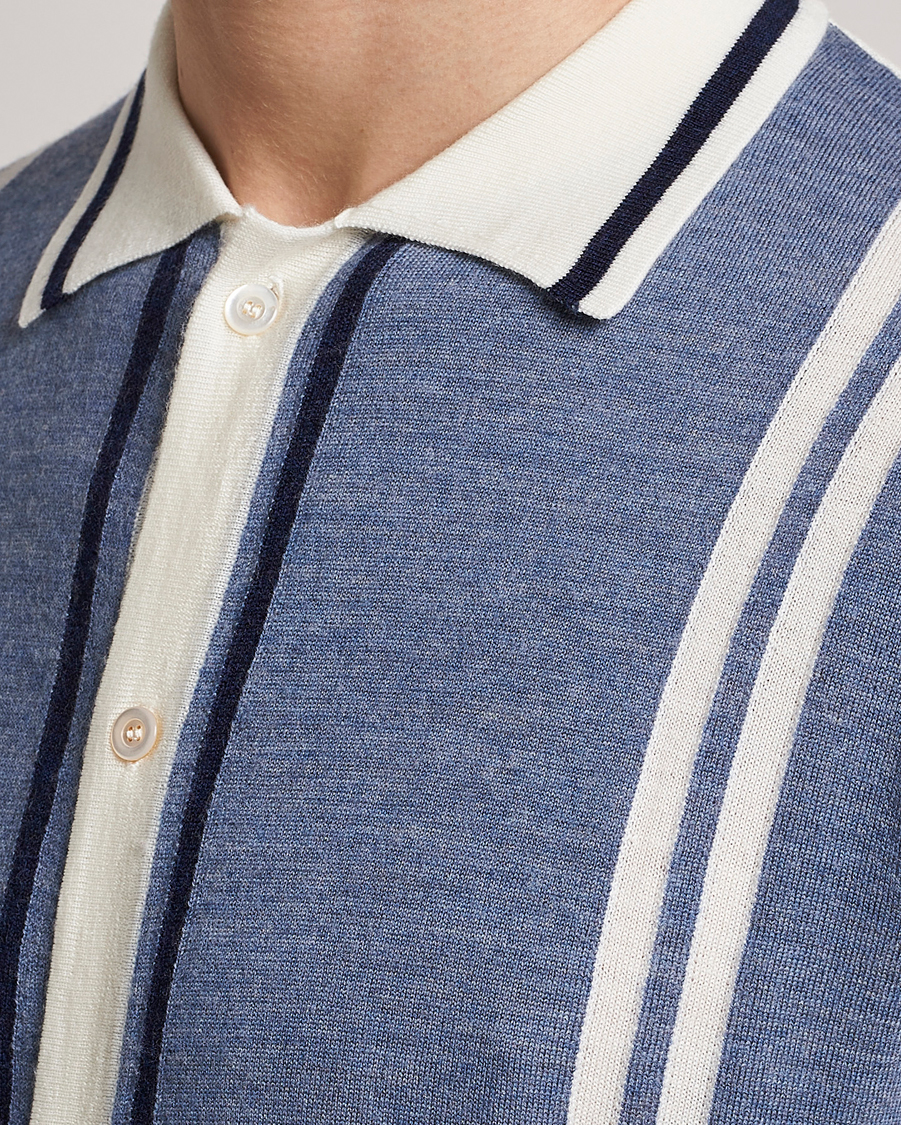 Homme | Chemises | Stenströms | Ripley Merino Striped Polo Shirt Blue