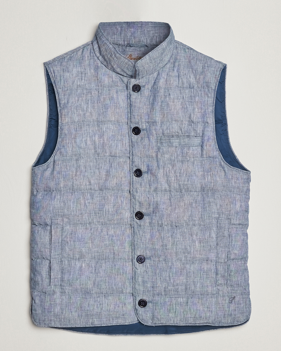 Homme | Gilets | Stenströms | Padded Linen Vest Blue