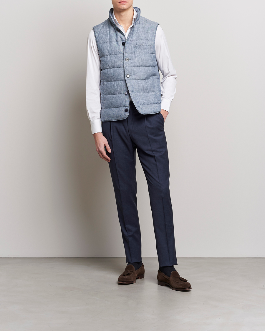 Homme | Gilets | Stenströms | Padded Linen Vest Blue