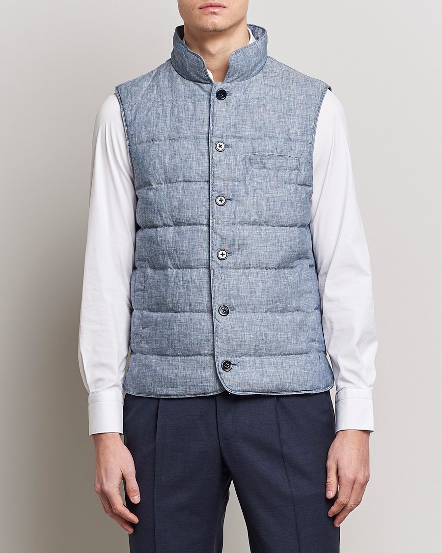 Homme | Gilets | Stenströms | Padded Linen Vest Blue