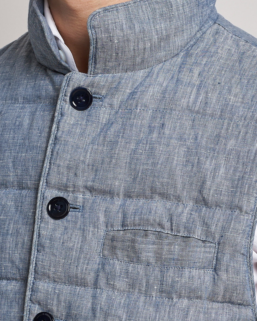 Homme | Gilets | Stenströms | Padded Linen Vest Blue