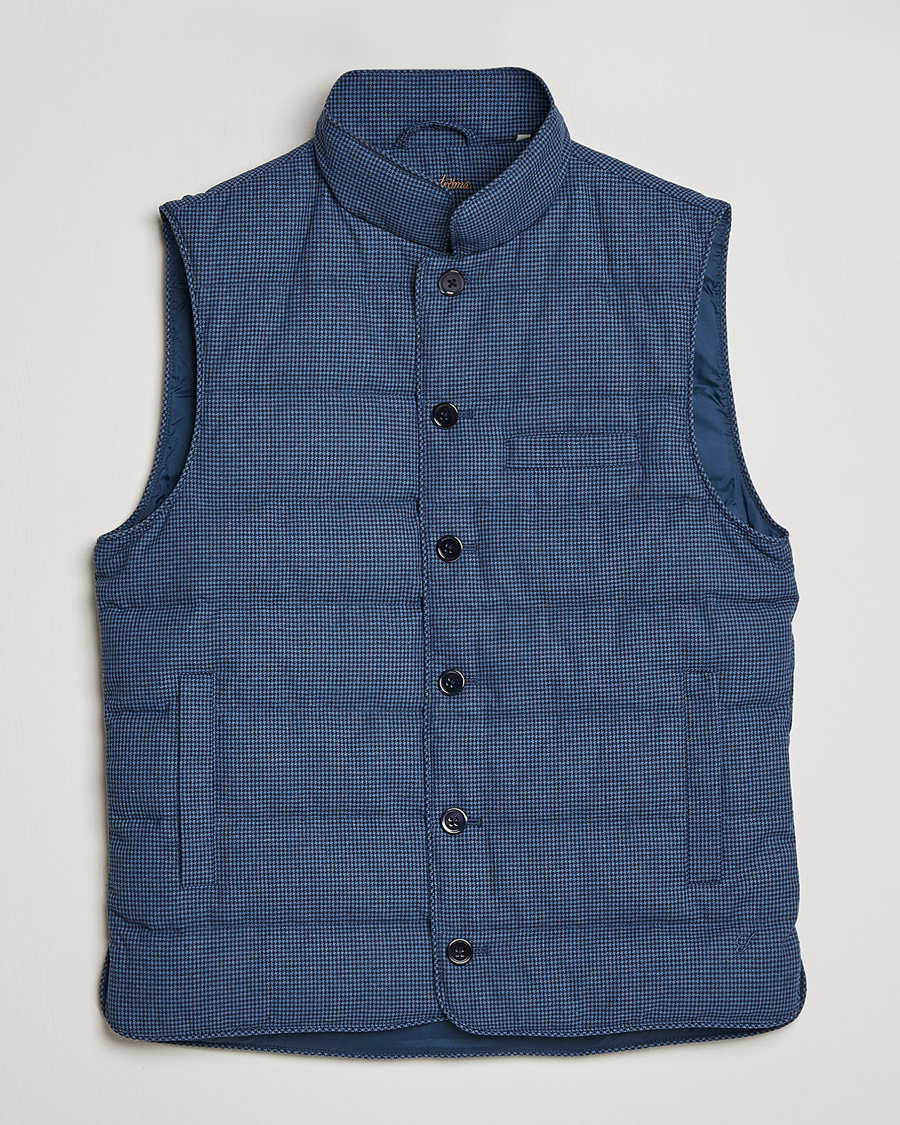 Homme | Gilets | Stenströms | Padded Houndstooth Linen Vest Blue