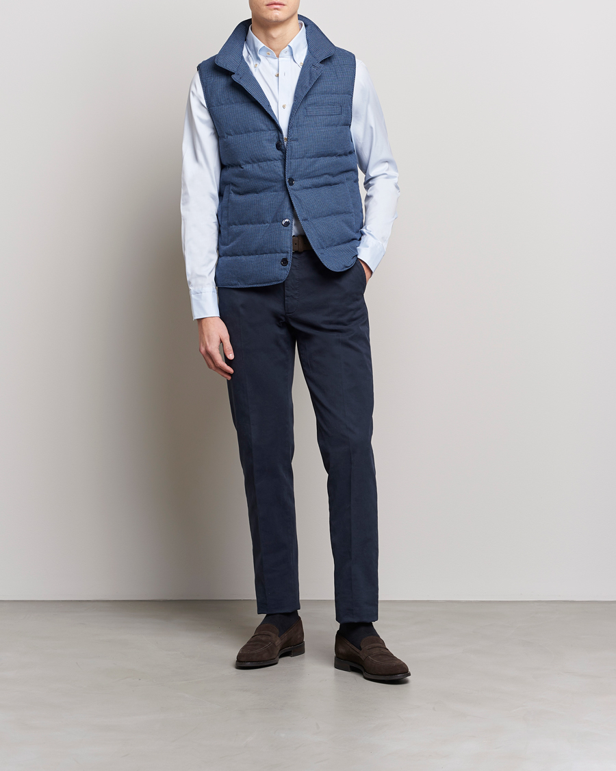 Homme | Gilets | Stenströms | Padded Houndstooth Linen Vest Blue