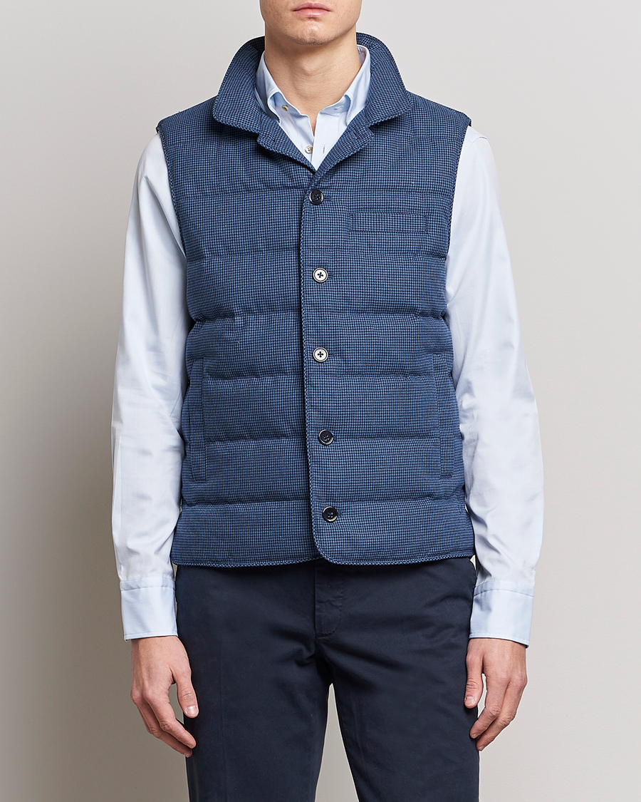 Homme | Gilets | Stenströms | Padded Houndstooth Linen Vest Blue