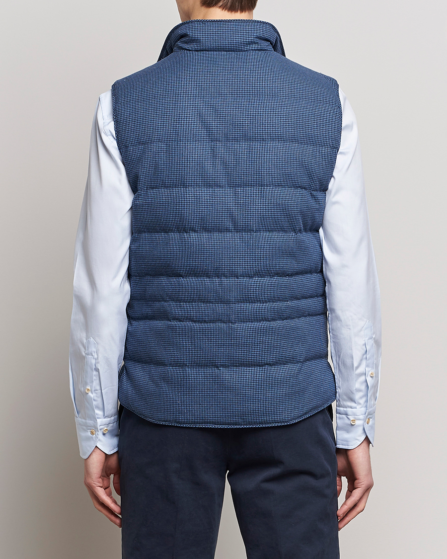 Homme | Gilets | Stenströms | Padded Houndstooth Linen Vest Blue