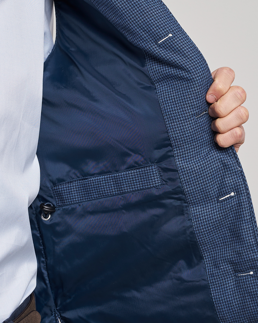 Homme | Gilets | Stenströms | Padded Houndstooth Linen Vest Blue