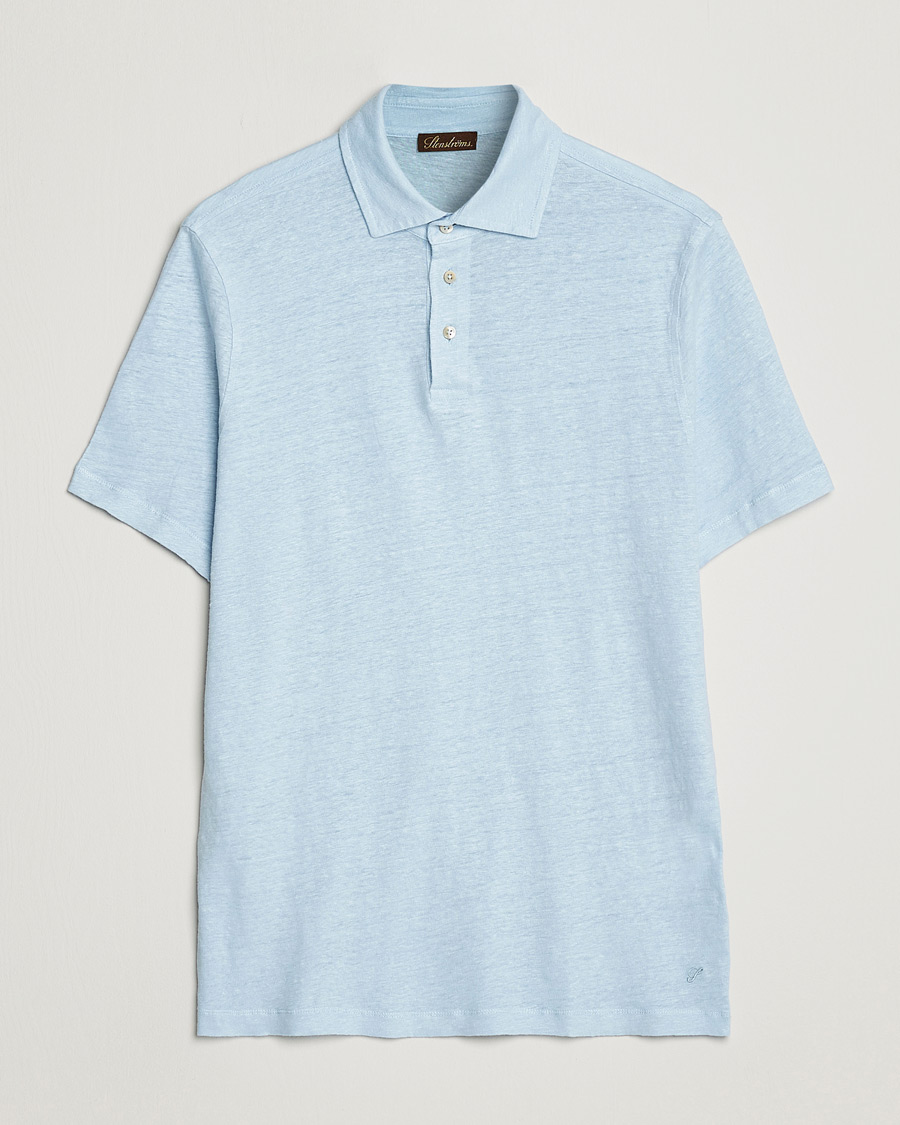 Homme | Polos | Stenströms | Linen Polo Shirt Light Blue
