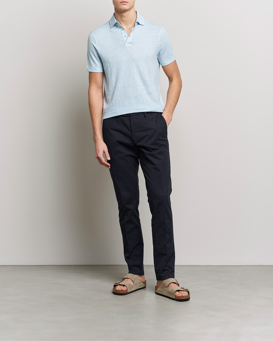 Homme | Polos | Stenströms | Linen Polo Shirt Light Blue