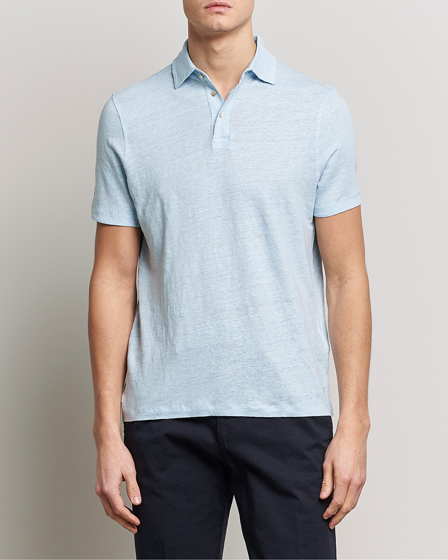 Homme | Polos | Stenströms | Linen Polo Shirt Light Blue