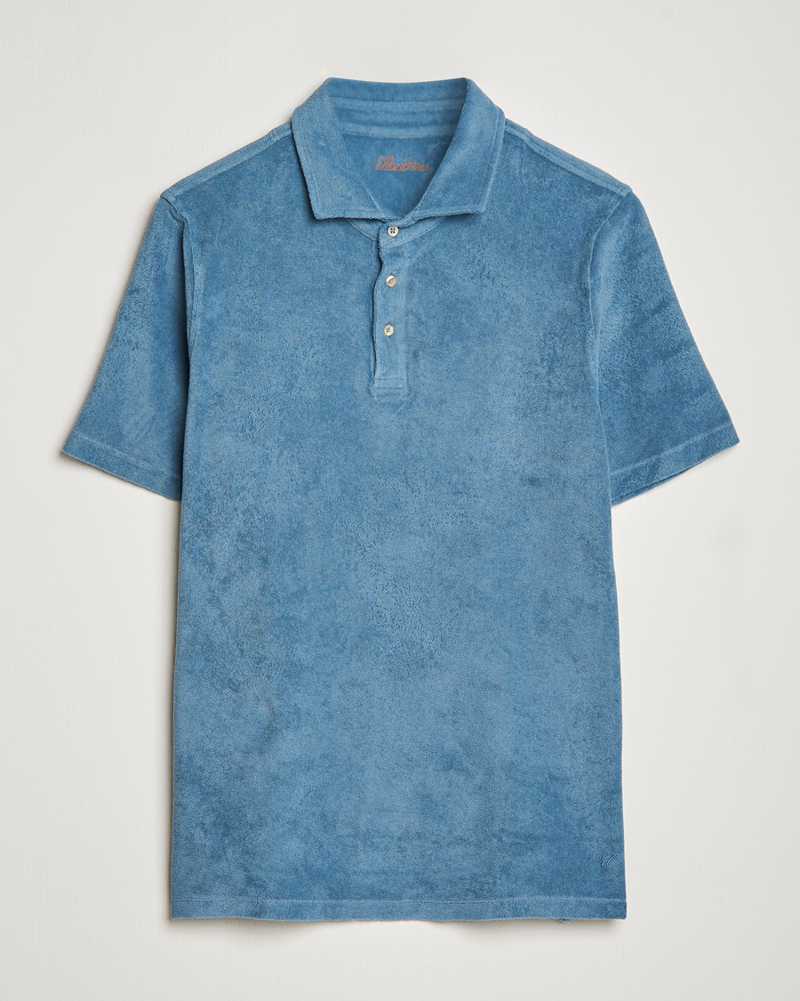 Homme | Polos | Stenströms | Terry Cotton Poloshirt Petrol Blue