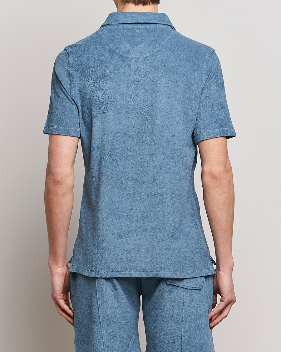 Homme | Polos | Stenströms | Terry Cotton Poloshirt Petrol Blue