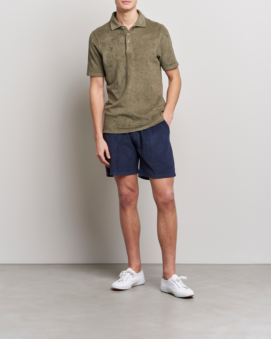 Homme | Polos | Stenströms | Terry Cotton Poloshirt Olive