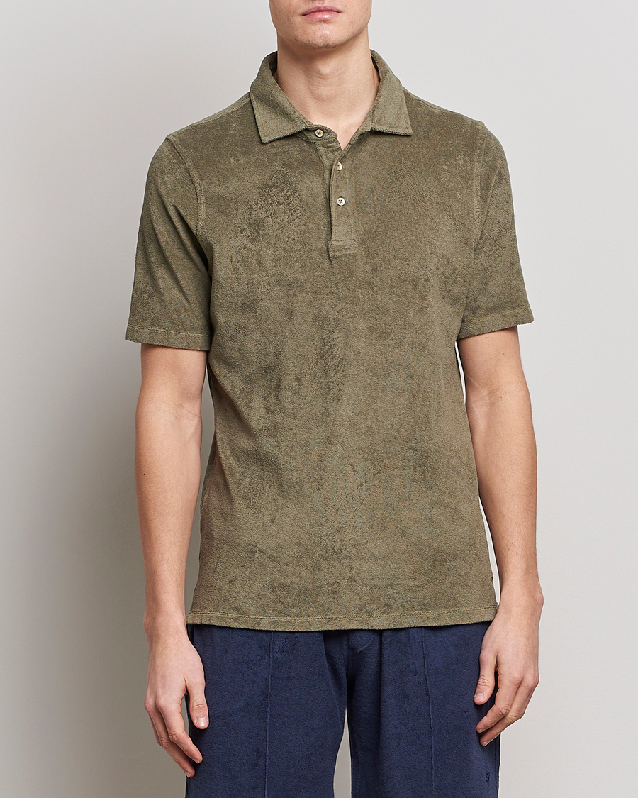 Homme | Polos | Stenströms | Terry Cotton Poloshirt Olive