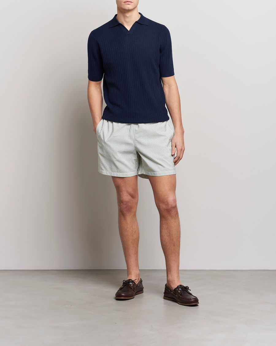 Homme | Maillots De Bain | Stenströms | Seersucker Striped Swim Shorts Green