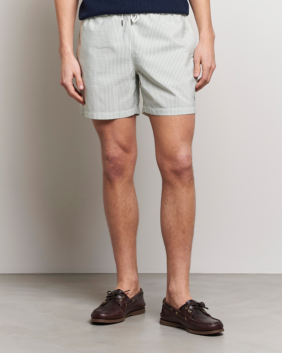 Homme | Maillots De Bain | Stenströms | Seersucker Striped Swim Shorts Green