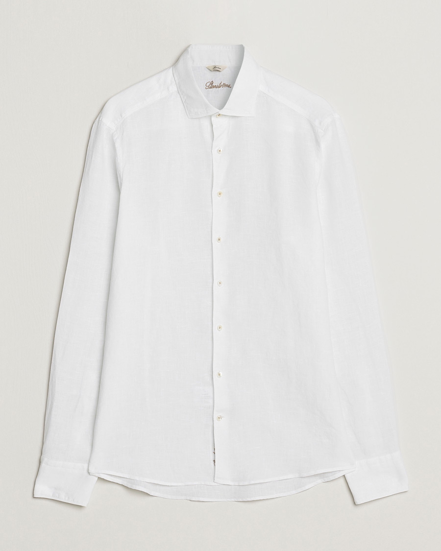 Homme | Chemises | Stenströms | Slimline Cut Away Linen Shirt White