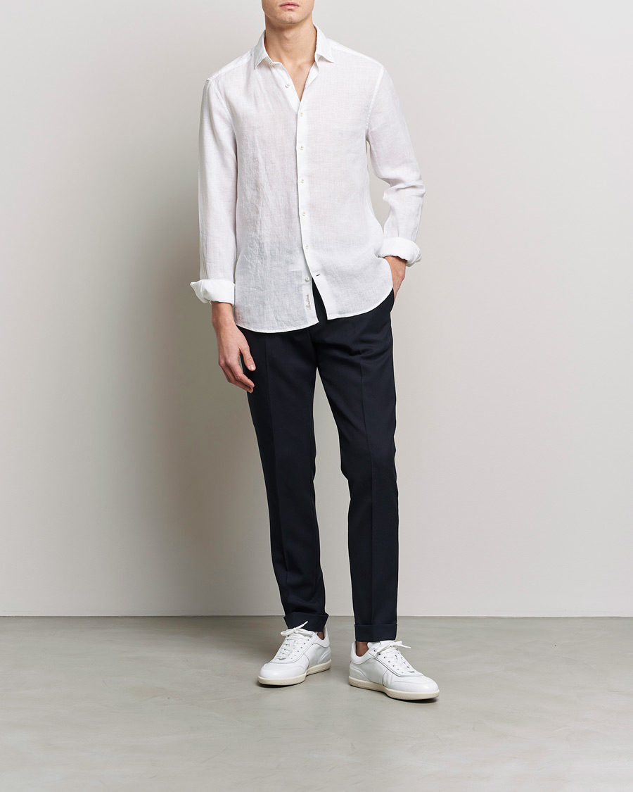 Homme | Chemises | Stenströms | Slimline Cut Away Linen Shirt White
