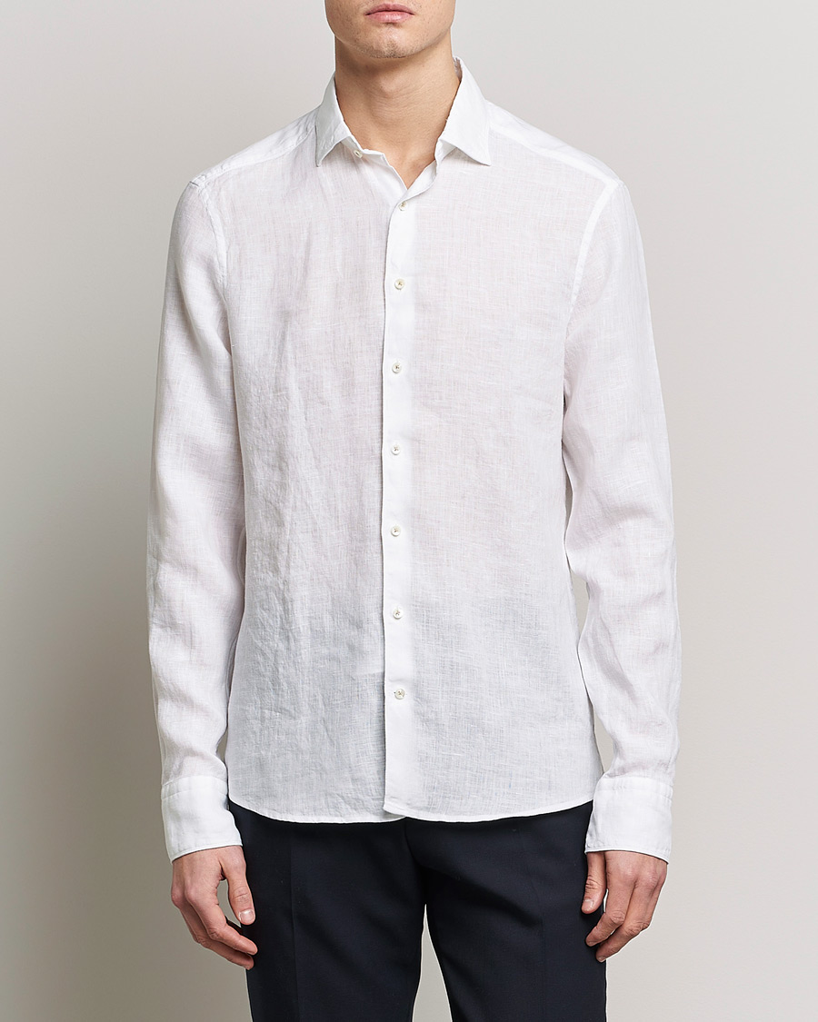 Men | Smart Casual | Stenströms | Slimline Cut Away Linen Shirt White