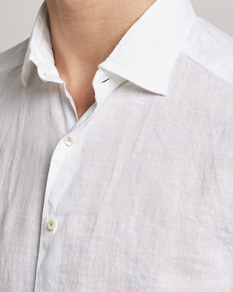 Homme | Chemises | Stenströms | Slimline Cut Away Linen Shirt White